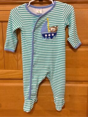 Starting Out Baby Boys' Green & White Sleeper w/Monkey in Sailboat Size 3M